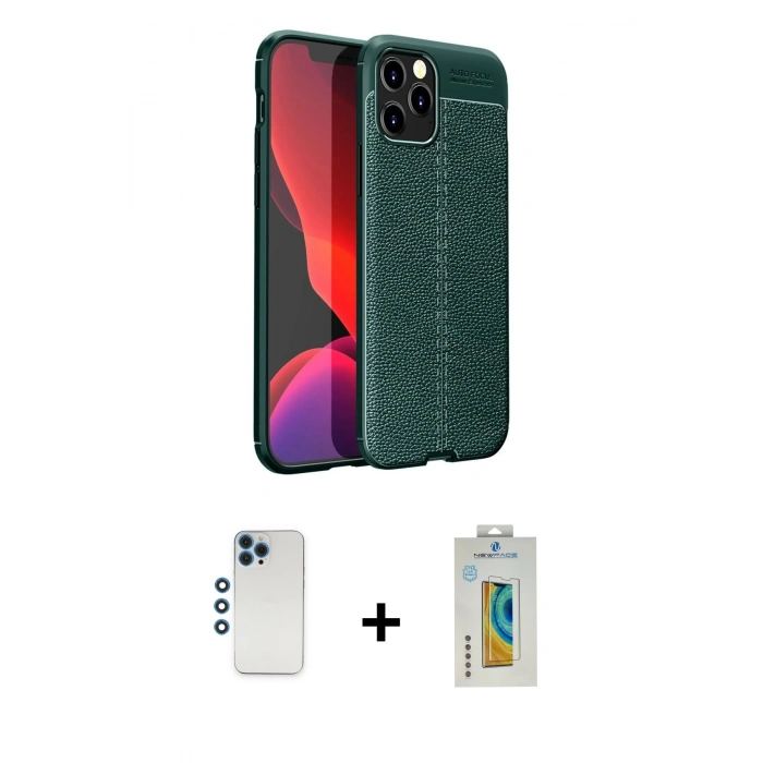 MARSİLYAN™- iPhone 12 Pro Kılıf Doruk Klasik Özel Seri - Siyah Polymer Nano Ekran Koruyucu + Shine Kamera Lens - MI