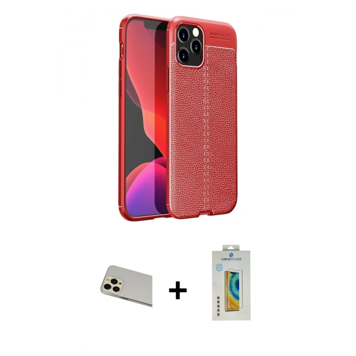 MARSİLYAN™- iPhone 12 Pro Kılıf Doruk Klasik Özel Seri - Siyah Polymer Nano Ekran Koruyucu + Rainbow Kamera Lens Koruma Cam - GD