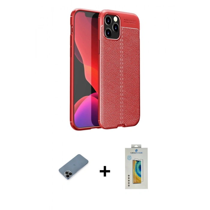 MARSİLYAN™- iPhone 12 Pro Kılıf Doruk Klasik Özel Seri - Siyah Polymer Nano Ekran Koruyucu + Shine Kamera Lens Koruma Cam - SH