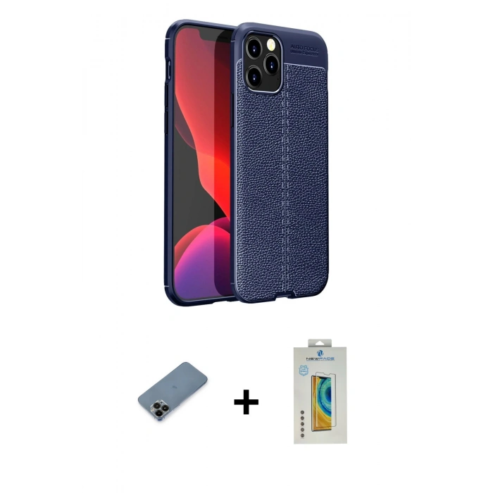 MARSİLYAN™- iPhone 12 Pro Kılıf Doruk Klasik Özel Seri - Siyah Polymer Nano Ekran Koruyucu + Shine Kamera Lens Koruma Cam - SH