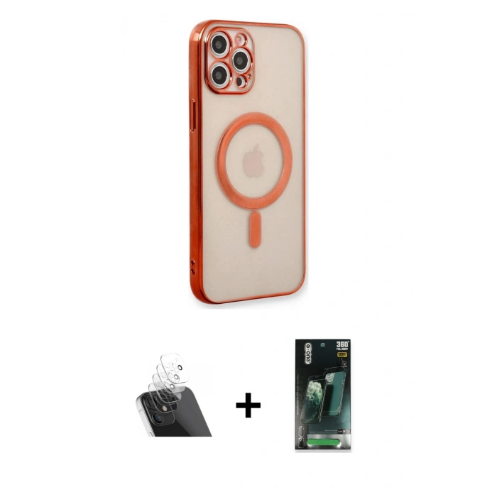 MARSİLYAN™- iPhone 12 Pro Kılıf Doruk Minimal - Şeffaf 360 Full Body Arka Koruyucu + Kamera Lens Koruma Cam - SF