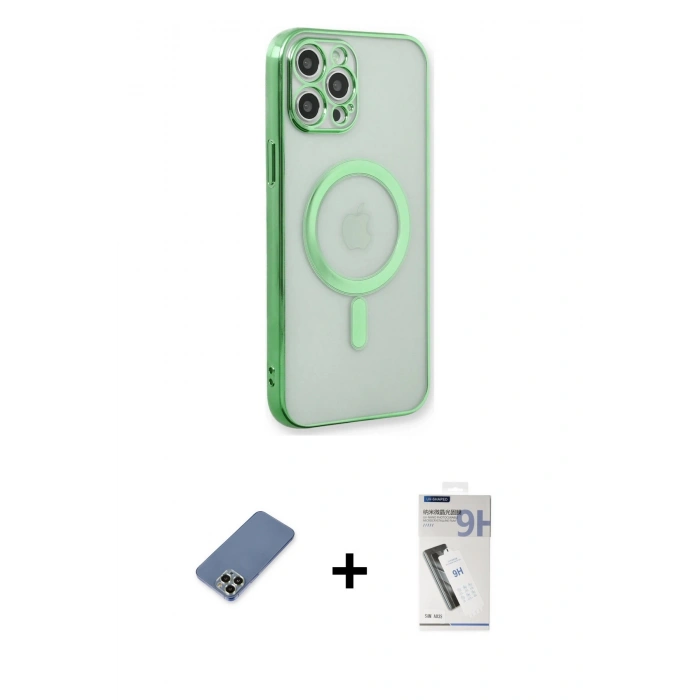 MARSİLYAN™- iPhone 12 Pro Kılıf Doruk Minimal - Şeffaf Uv Polymer Nano Ekran Koruyucu + Metal Kamera Lens Koruma Cam - AKYL