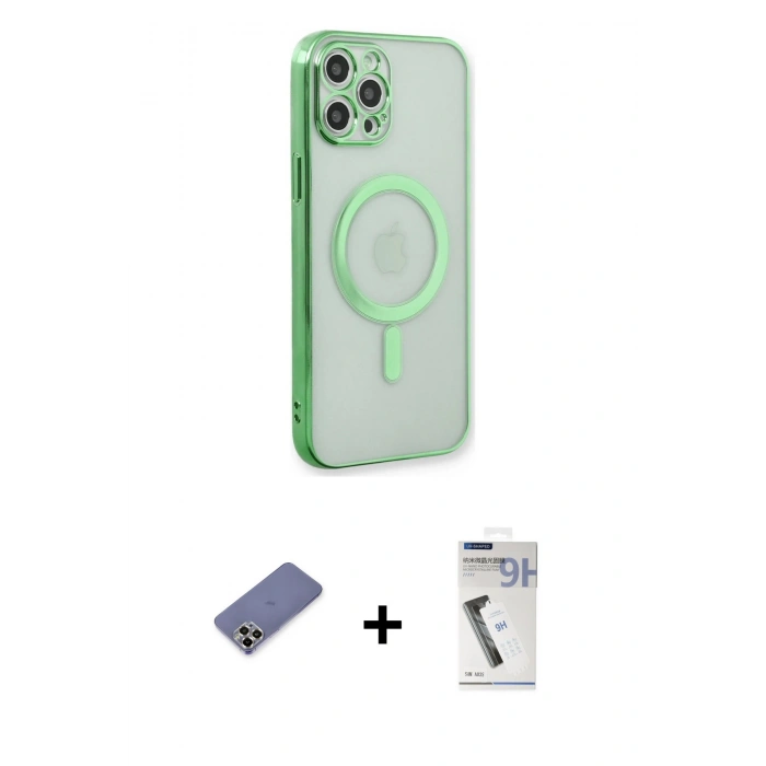 MARSİLYAN™- iPhone 12 Pro Kılıf Doruk Minimal - Şeffaf Uv Polymer Nano Ekran Koruyucu + Metal Kamera Lens Koruma Cam - GD