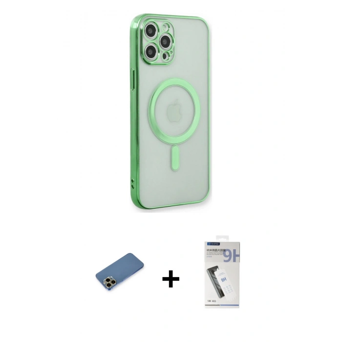 MARSİLYAN™- iPhone 12 Pro Kılıf Doruk Minimal - Şeffaf Uv Polymer Nano Ekran Koruyucu + Shine Kamera Lens Koruma Cam - GD