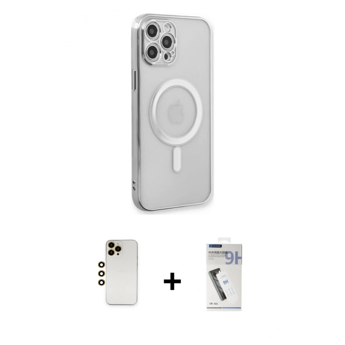 MARSİLYAN™- iPhone 12 Pro Kılıf Doruk Minimal - Şeffaf Uv Polymer Nano Ekran Koruyucu + Shine Kamera Lens - GD
