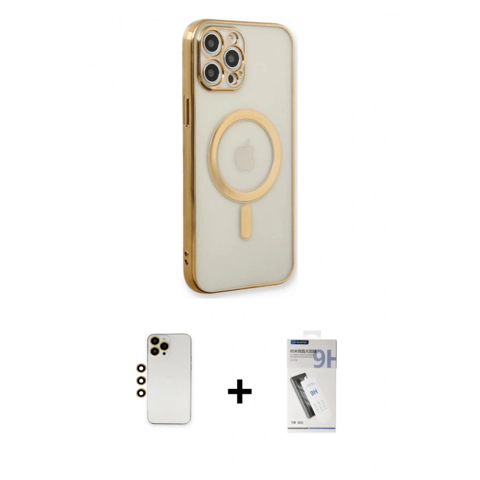 MARSİLYAN™- iPhone 12 Pro Kılıf Doruk Minimal - Şeffaf Uv Polymer Nano Ekran Koruyucu + Shine Kamera Lens - GD