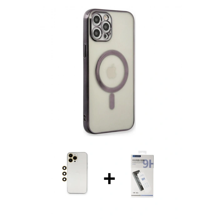 MARSİLYAN™- iPhone 12 Pro Kılıf Doruk Minimal - Şeffaf Uv Polymer Nano Ekran Koruyucu + Shine Kamera Lens - GD