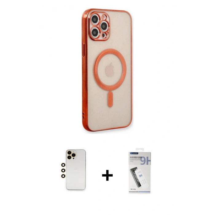 MARSİLYAN™- iPhone 12 Pro Kılıf Doruk Minimal - Şeffaf Uv Polymer Nano Ekran Koruyucu + Shine Kamera Lens - GD