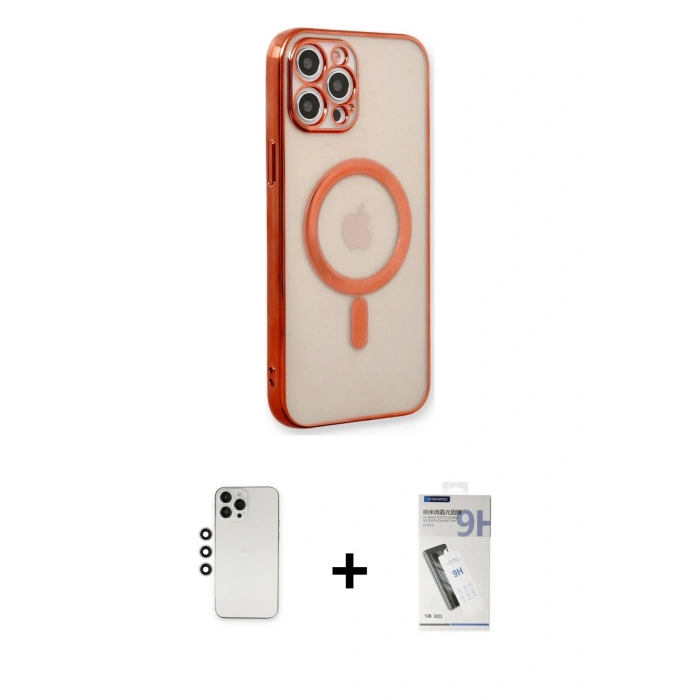 MARSİLYAN™- iPhone 12 Pro Kılıf Doruk Minimal - Şeffaf Uv Polymer Nano Ekran Koruyucu + Gümüş Shine Kamera Lens