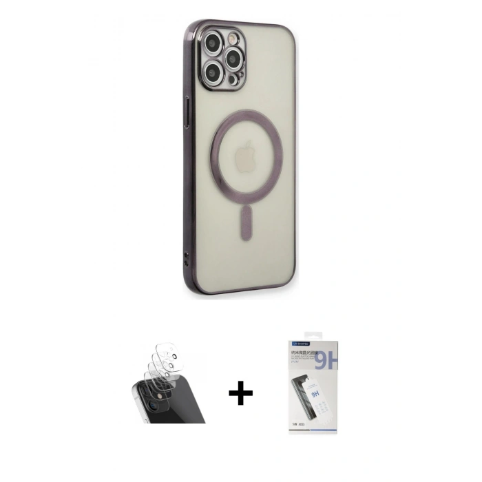 MARSİLYAN™- iPhone 12 Pro Kılıf Doruk Minimal - Şeffaf Uv Polymer Nano Ekran Koruyucu + Kamera Lens Koruma Cam - SF