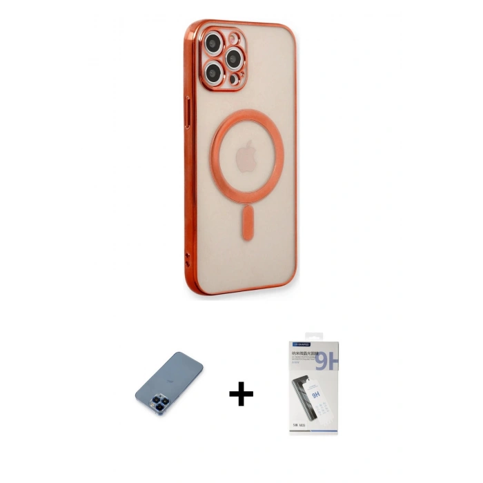 MARSİLYAN™- iPhone 12 Pro Kılıf Doruk Minimal - Şeffaf Uv Polymer Nano Ekran Koruyucu + Metal Kamera Lens Koruma Cam - MI