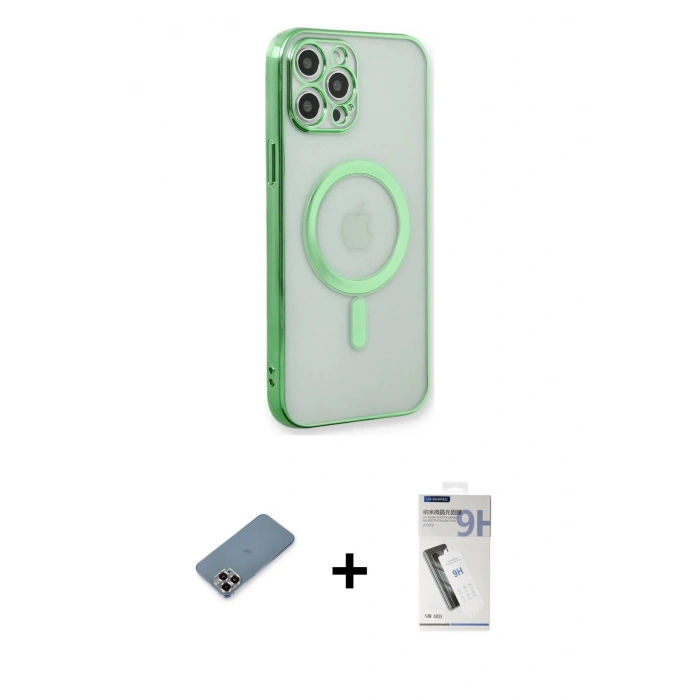 MARSİLYAN™- iPhone 12 Pro Kılıf Doruk Minimal - Şeffaf Uv Polymer Nano Ekran Koruyucu + Metal Kamera Lens Koruma Cam - MR