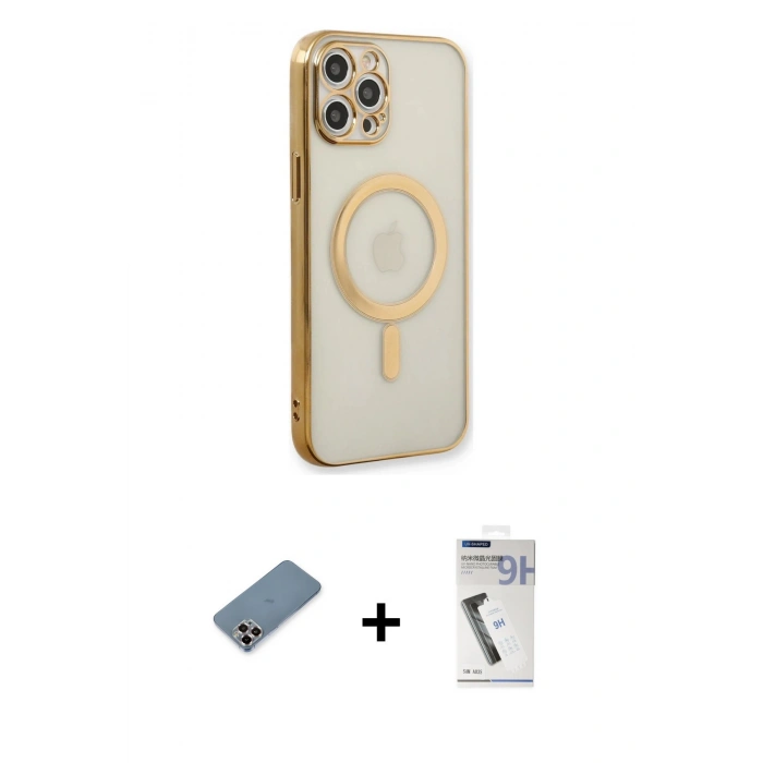 MARSİLYAN™- iPhone 12 Pro Kılıf Doruk Minimal - Şeffaf Uv Polymer Nano Ekran Koruyucu + Metal Kamera Lens Koruma Cam - MR