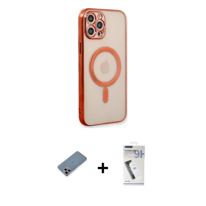 MARSİLYAN™- iPhone 12 Pro Kılıf Doruk Minimal - Şeffaf Uv Polymer Nano Ekran Koruyucu + Metal Kamera Lens Koruma Cam - MR