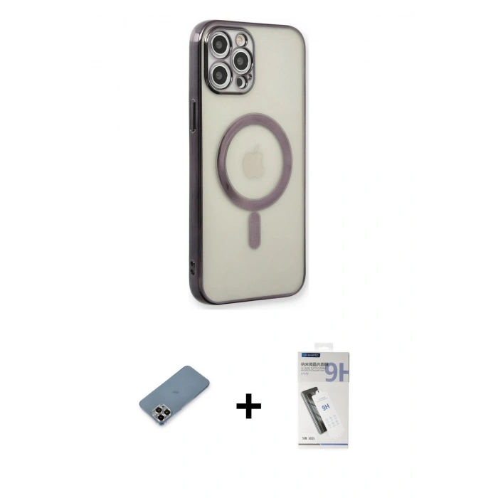 MARSİLYAN™- iPhone 12 Pro Kılıf Doruk Minimal - Şeffaf Uv Polymer Nano Ekran Koruyucu + Metal Kamera Lens Koruma Cam - MR