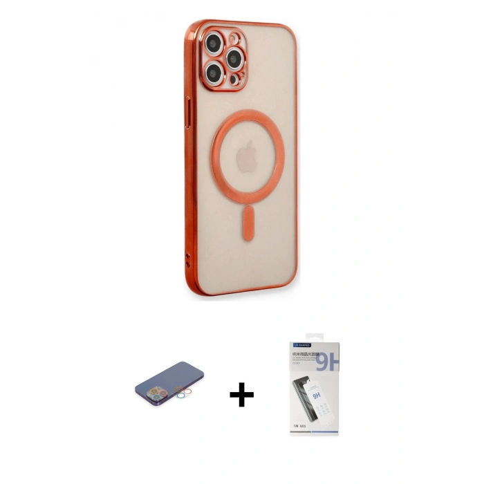 MARSİLYAN™- iPhone 12 Pro Kılıf Doruk Minimal - Şeffaf Uv Polymer Nano Ekran Koruyucu + Renkli Kamera Lens Koruma Cam - PE