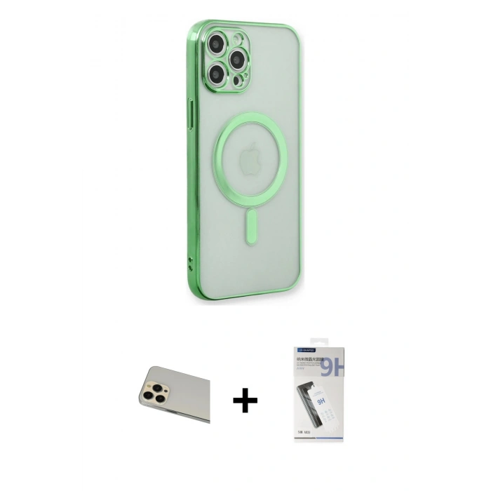 MARSİLYAN™- iPhone 12 Pro Kılıf Doruk Minimal - Şeffaf Uv Polymer Nano Ekran Koruyucu + Rainbow Kamera Lens Koruma Cam - GD