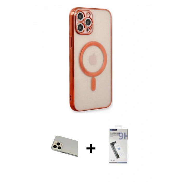 MARSİLYAN™- iPhone 12 Pro Kılıf Doruk Minimal - Şeffaf Uv Polymer Nano Ekran Koruyucu + Rainbow Kamera Lens Koruma Cam - GD