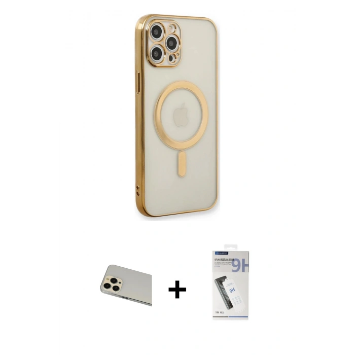 MARSİLYAN™- iPhone 12 Pro Kılıf Doruk Minimal - Şeffaf Uv Polymer Nano Ekran Koruyucu + Rainbow Kamera Lens Koruma Cam - GD