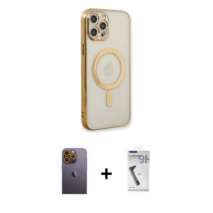 MARSİLYAN™- iPhone 12 Pro Kılıf Doruk Minimal - Şeffaf Uv Polymer Nano Ekran Koruyucu + Neon Fosforlu Kamera Lens - SI