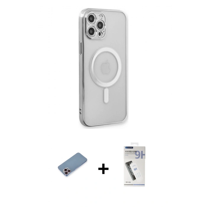 MARSİLYAN™- iPhone 12 Pro Kılıf Doruk Minimal - Şeffaf Uv Polymer Nano Ekran Koruyucu + Shine Kamera Lens Koruma Cam - PE