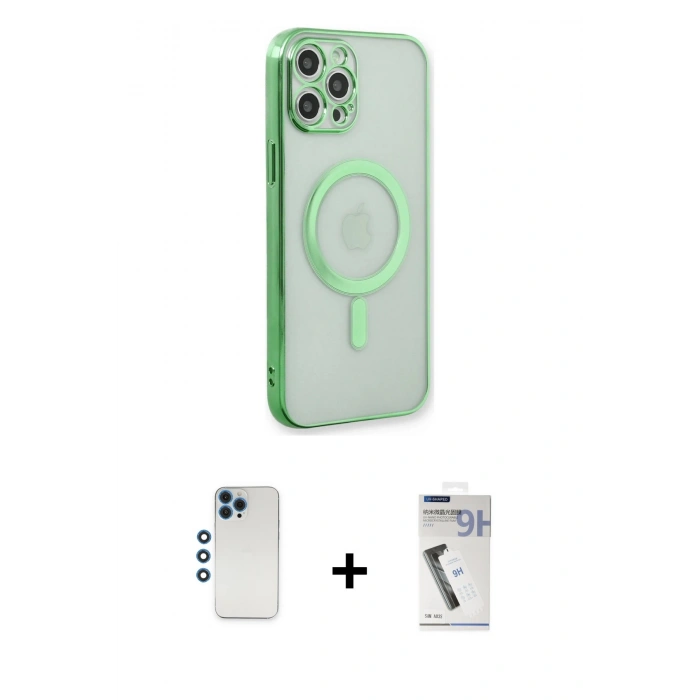 MARSİLYAN™- iPhone 12 Pro Kılıf Doruk Minimal - Şeffaf Uv Polymer Nano Ekran Koruyucu + Shine Kamera Lens - MI