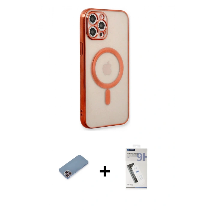 MARSİLYAN™- iPhone 12 Pro Kılıf Doruk Minimal - Şeffaf Uv Polymer Nano Ekran Koruyucu + Shine Kamera Lens Koruma Cam - PE