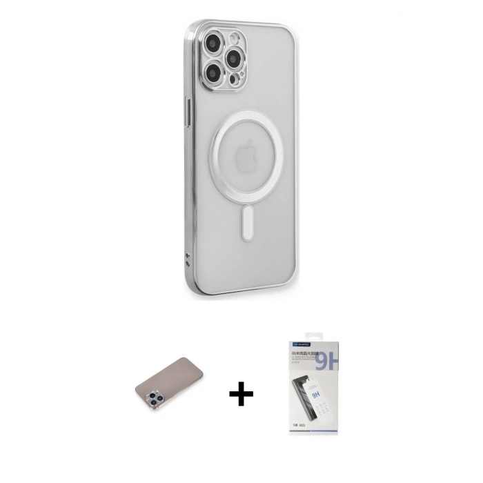 MARSİLYAN™- iPhone 12 Pro Kılıf Doruk Minimal - Şeffaf Uv Polymer Nano Ekran Koruyucu + Shine Kamera Lens Koruma Cam - SABE