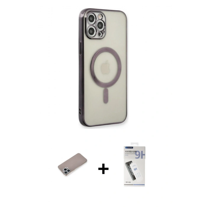MARSİLYAN™- iPhone 12 Pro Kılıf Doruk Minimal - Şeffaf Uv Polymer Nano Ekran Koruyucu + Shine Kamera Lens Koruma Cam - SABE