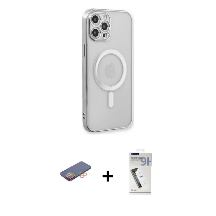 MARSİLYAN™- iPhone 12 Pro Kılıf Doruk Minimal - Şeffaf Uv Polymer Nano Ekran Koruyucu + Renkli Kamera Lens Koruma Cam - TU