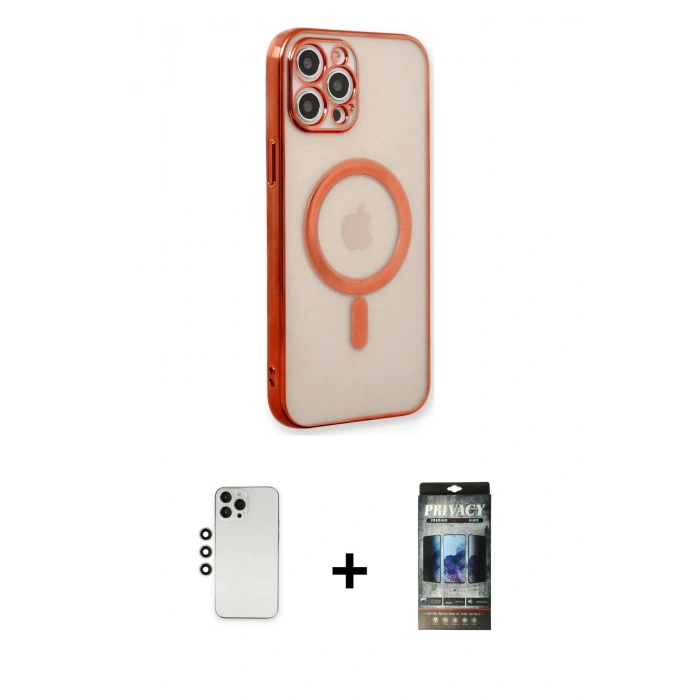MARSİLYAN™- iPhone 12 Pro Kılıf Doruk Minimal - Siyah 34D Hayalet Izgaralı Cam + Shine Kamera Lens - GS