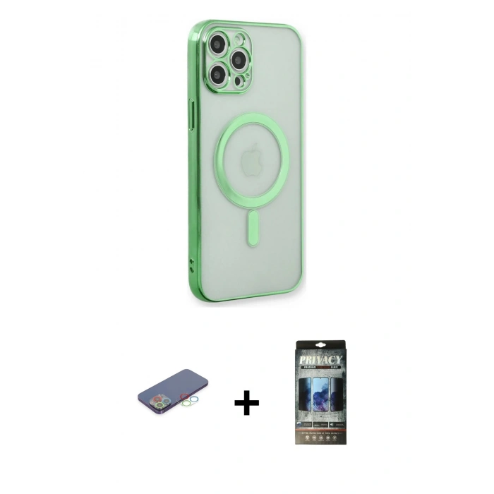 MARSİLYAN™- iPhone 12 Pro Kılıf Doruk Minimal - Siyah 34D Hayalet Izgaralı Cam + Renkli Kamera Lens Koruma Cam - MI