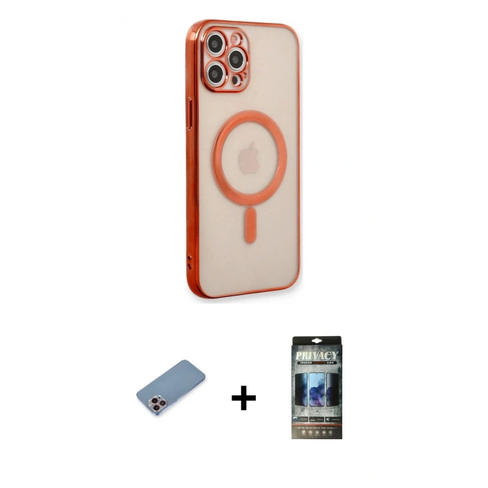 MARSİLYAN™- iPhone 12 Pro Kılıf Doruk Minimal - Siyah 34D Hayalet Izgaralı Cam + Shine Kamera Lens Koruma Cam - PE