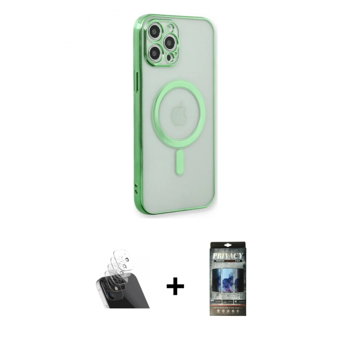 MARSİLYAN™- iPhone 12 Pro Kılıf Doruk Minimal - Siyah 34D Hayalet Izgaralı Cam + Kamera Lens Koruma Cam - SF