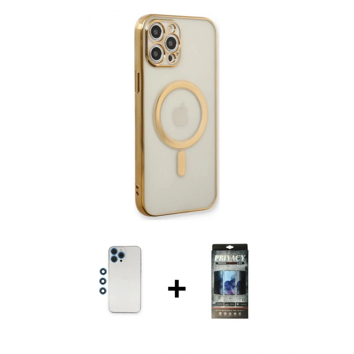 MARSİLYAN™- iPhone 12 Pro Kılıf Doruk Minimal - Siyah 34D Hayalet Izgaralı Cam + Shine Kamera Lens - MI