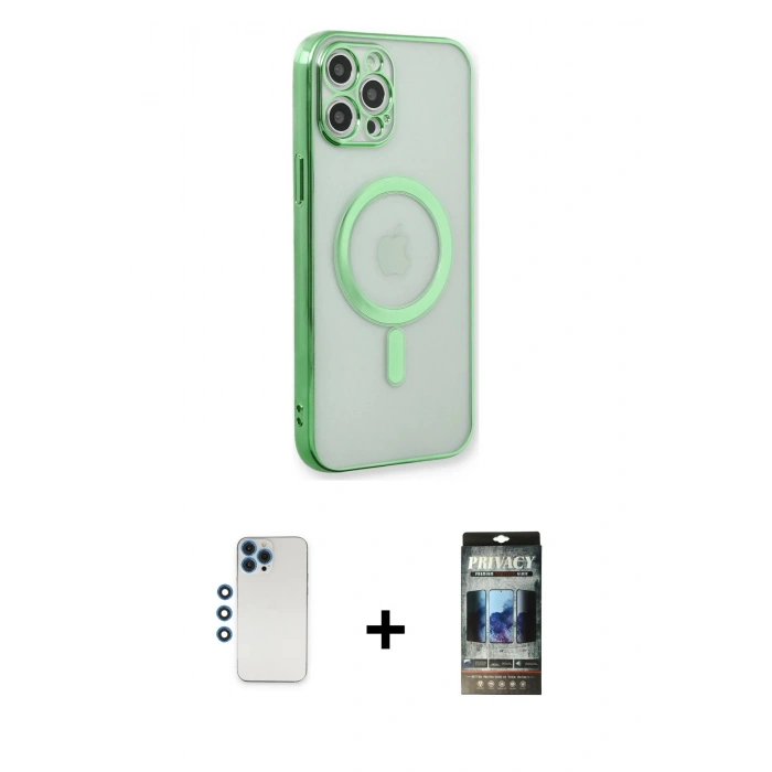 MARSİLYAN™- iPhone 12 Pro Kılıf Doruk Minimal - Siyah 34D Hayalet Izgaralı Cam + Shine Kamera Lens - MI