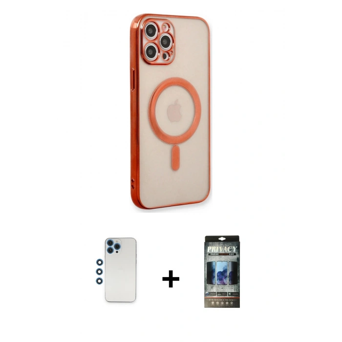 MARSİLYAN™- iPhone 12 Pro Kılıf Doruk Minimal - Siyah 34D Hayalet Izgaralı Cam + Shine Kamera Lens - MI