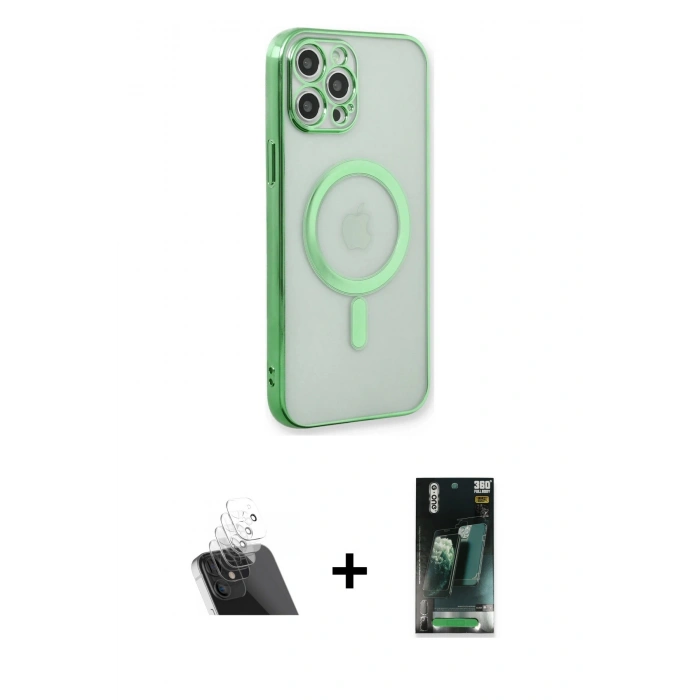 MARSİLYAN™- iPhone 12 Pro Kılıf Doruk Minimal - Siyah 360 Mat Full Body Arka Koruyucu + Kamera Lens Koruma Cam - SF