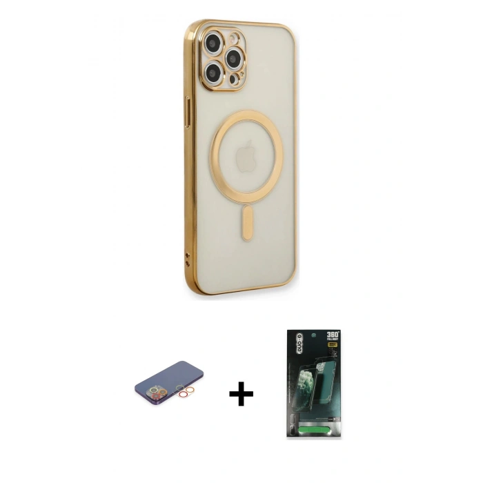 MARSİLYAN™- iPhone 12 Pro Kılıf Doruk Minimal - Siyah 360 Mat Full Body Arka Koruyucu + Renkli Kamera Lens Koruma Cam - TU