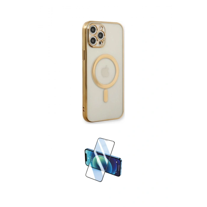 MARSİLYAN™- iPhone 12 Pro Kılıf Doruk Minimal - Siyah 3D Antistatik Cam Ekran Koruyucu