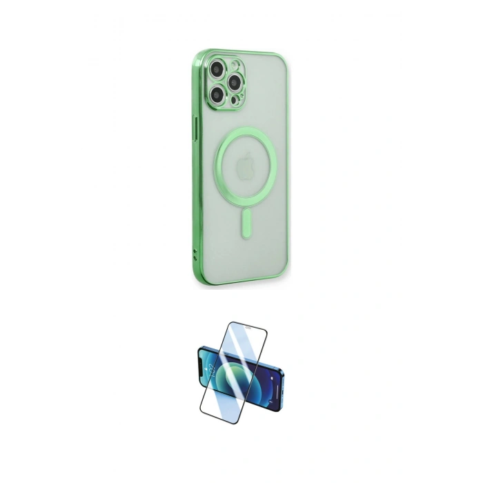 MARSİLYAN™- iPhone 12 Pro Kılıf Doruk Minimal - Siyah 3D Antistatik Cam Ekran Koruyucu