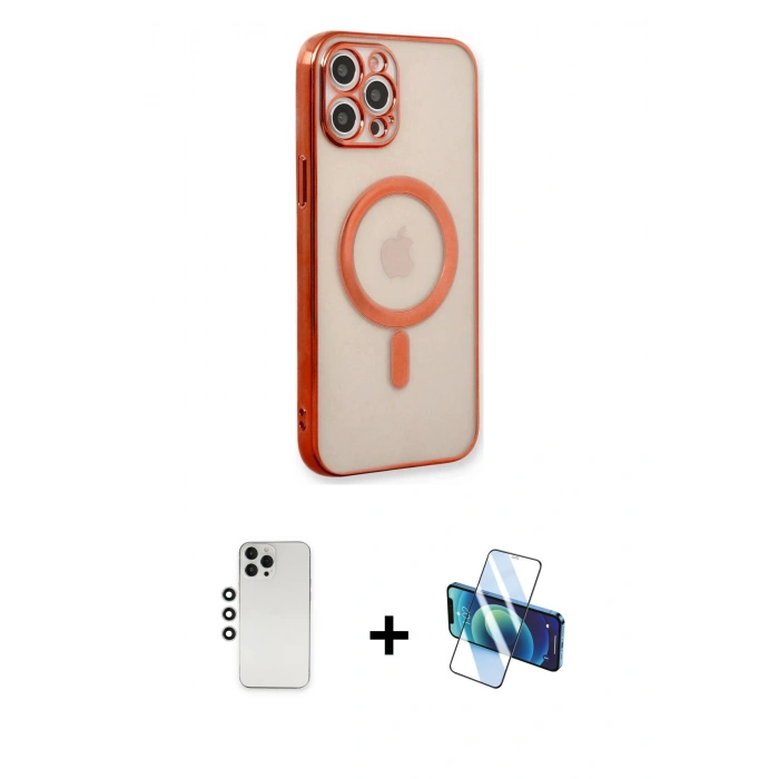 MARSİLYAN™- iPhone 12 Pro Kılıf Doruk Minimal - Siyah 3D Antistatik Cam Ekran Koruyucu + Shine Kamera Lens - GS