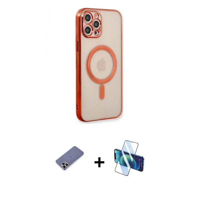 MARSİLYAN™- iPhone 12 Pro Kılıf Doruk Minimal - Siyah 3D Antistatik Seramik Nano Ekran Koruyucu + Metal Kamera Lens Koruma Cam - GD