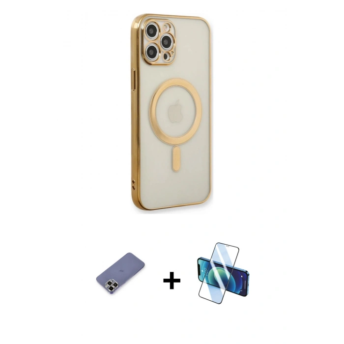 MARSİLYAN™- iPhone 12 Pro Kılıf Doruk Minimal - Siyah 3D Antistatik Seramik Nano Ekran Koruyucu + Metal Kamera Lens Koruma Cam - GD