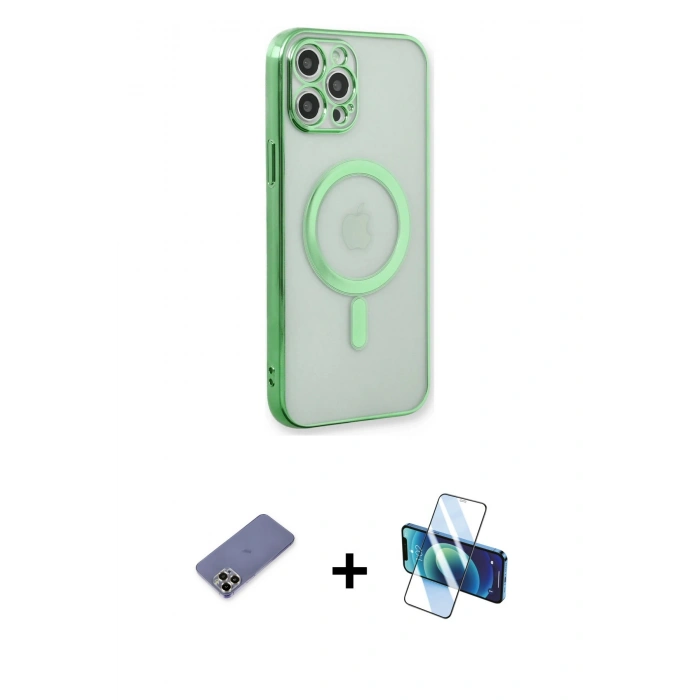 MARSİLYAN™- iPhone 12 Pro Kılıf Doruk Minimal - Siyah 3D Antistatik Seramik Nano Ekran Koruyucu + Metal Kamera Lens Koruma Cam - GD