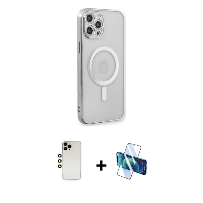 MARSİLYAN™- iPhone 12 Pro Kılıf Doruk Minimal - Siyah 3D Antistatik Seramik Nano Ekran Koruyucu + Shine Kamera Lens - GD