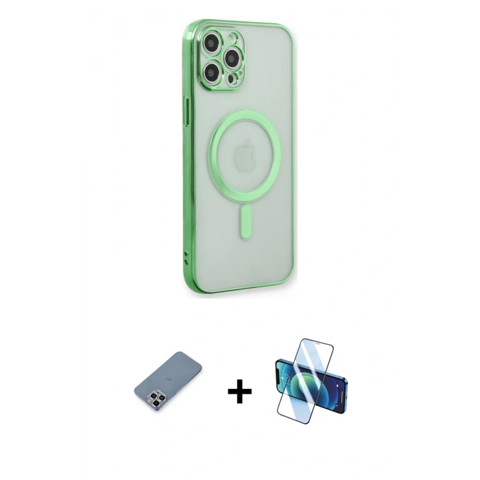 MARSİLYAN™- iPhone 12 Pro Kılıf Doruk Minimal - Siyah 3D Antistatik Seramik Nano Ekran Koruyucu + Metal Kamera Lens Koruma Cam - GS