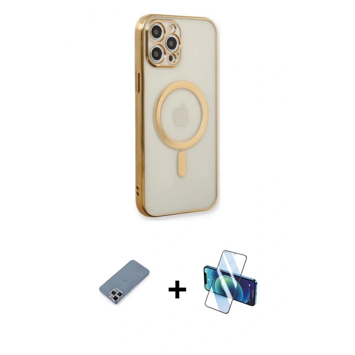 MARSİLYAN™- iPhone 12 Pro Kılıf Doruk Minimal - Siyah 3D Antistatik Seramik Nano Ekran Koruyucu + Metal Kamera Lens Koruma Cam - GS
