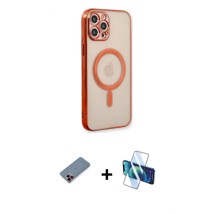 MARSİLYAN™- iPhone 12 Pro Kılıf Doruk Minimal - Siyah 3D Antistatik Seramik Nano Ekran Koruyucu + Metal Kamera Lens Koruma Cam - KI