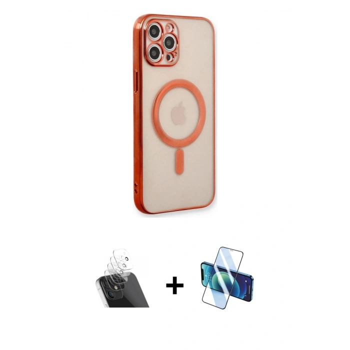 MARSİLYAN™- iPhone 12 Pro Kılıf Doruk Minimal - Siyah 3D Antistatik Seramik Nano Ekran Koruyucu + Kamera Lens Koruma Cam - SF